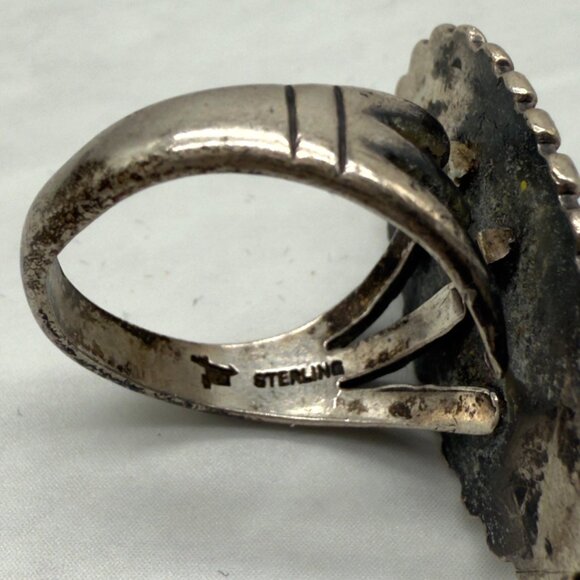 Vtg Sterling Silver Long Malachite Southwest Ring Stampwork Women Size 5 NOTE - Picture 6 of 11